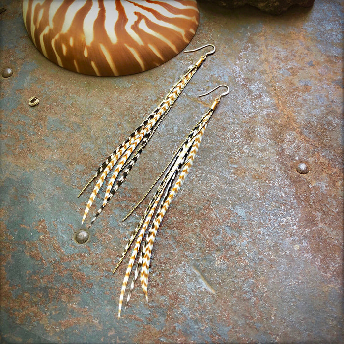 Astali Earrings-FREEBIRDS COLLECTION: Mini Feather-Grizzly/Ginger
