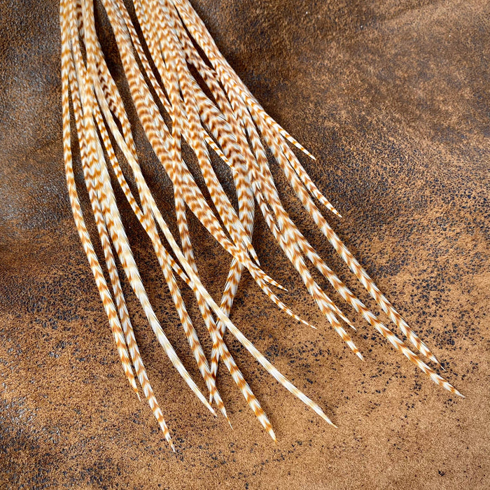 Astali Earrings-Long Feather & Cone-Ginger Grizzly/Gold, Western