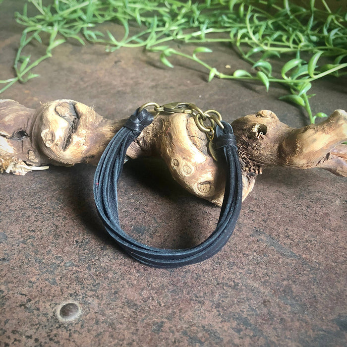 Astali Leather 7-Strand Bracelet-Black & Brass, Boho Western