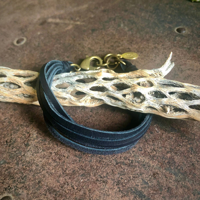 Astali Leather 7-Strand Bracelet-Black & Brass, Boho Western