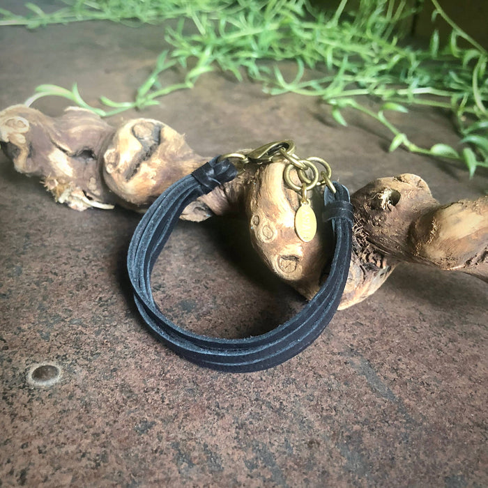 Astali Leather 7-Strand Bracelet-Black & Brass, Boho Western