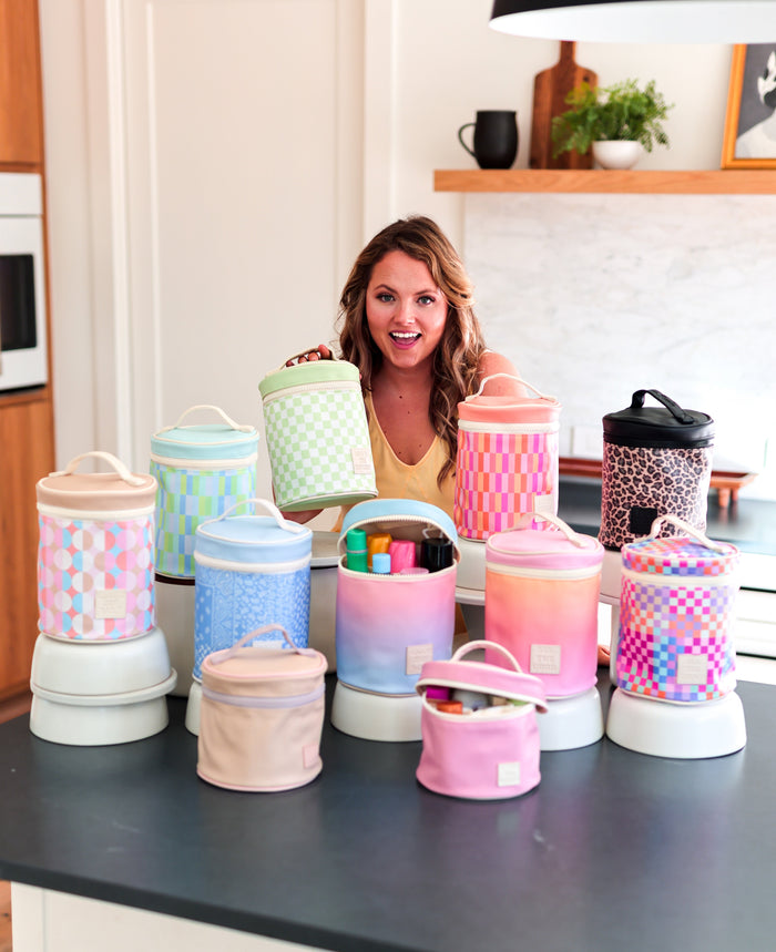 Barrel Toiletry Bag - Lime Checkered (Lime/Cream)