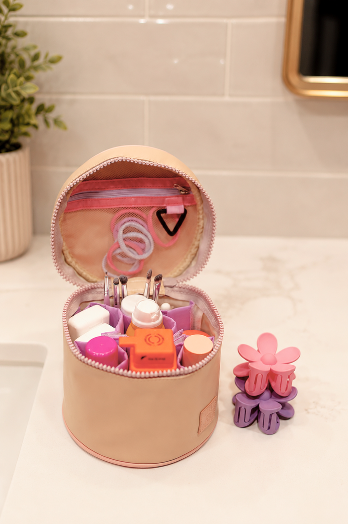 Barrel Toiletry Bag *MINI* - Live In The Moment (Tan/Lavender)