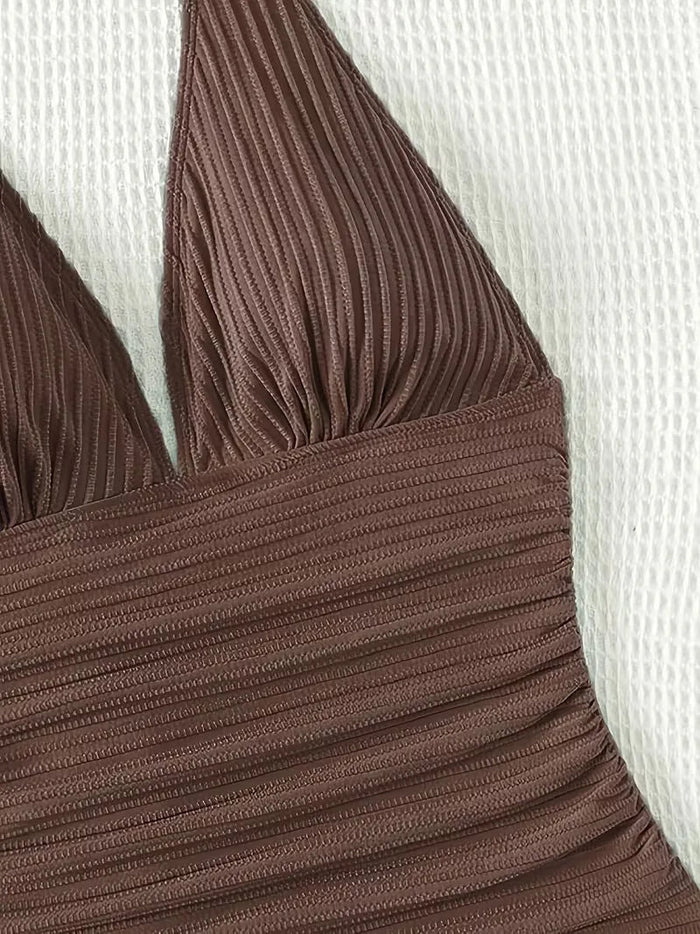 Baddräkt med halterneck och rynkade detaljer för dam  Shapewear