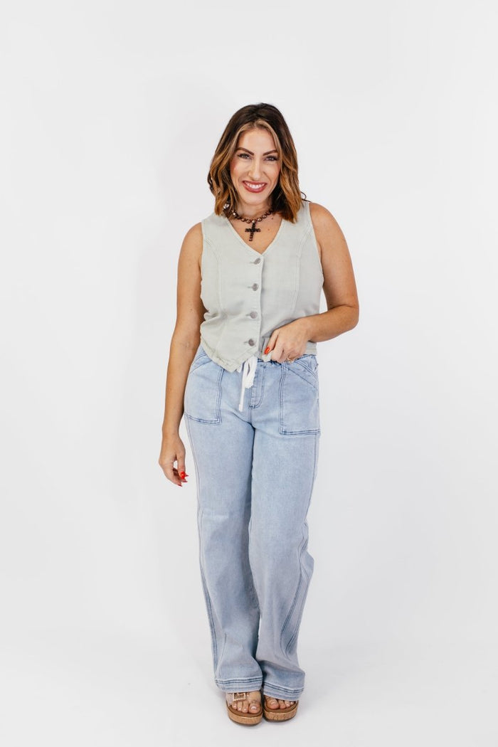 Button Down Vest in Pistachio - Reg/Curvy - FINAL SALE - Macoma Boutique110 Tanks
