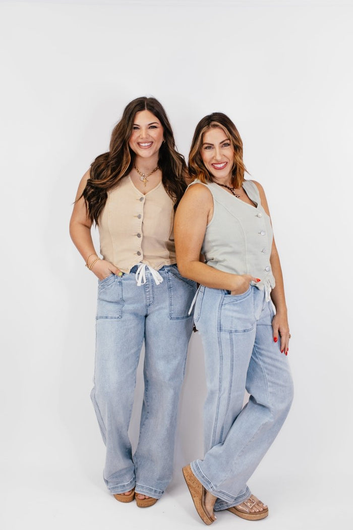 Button Down Vest in Pistachio - Reg/Curvy - FINAL SALE - Macoma Boutique110 Tanks
