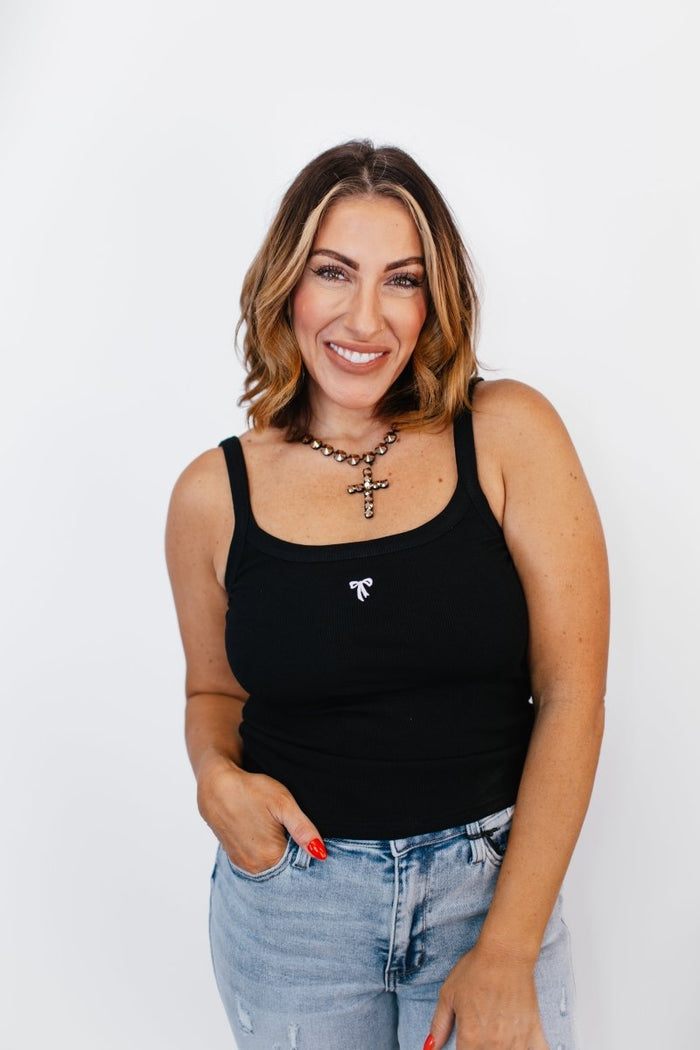 Tied With Love Tank in Black - FINAL SALE - Macoma Boutique110 Tanks