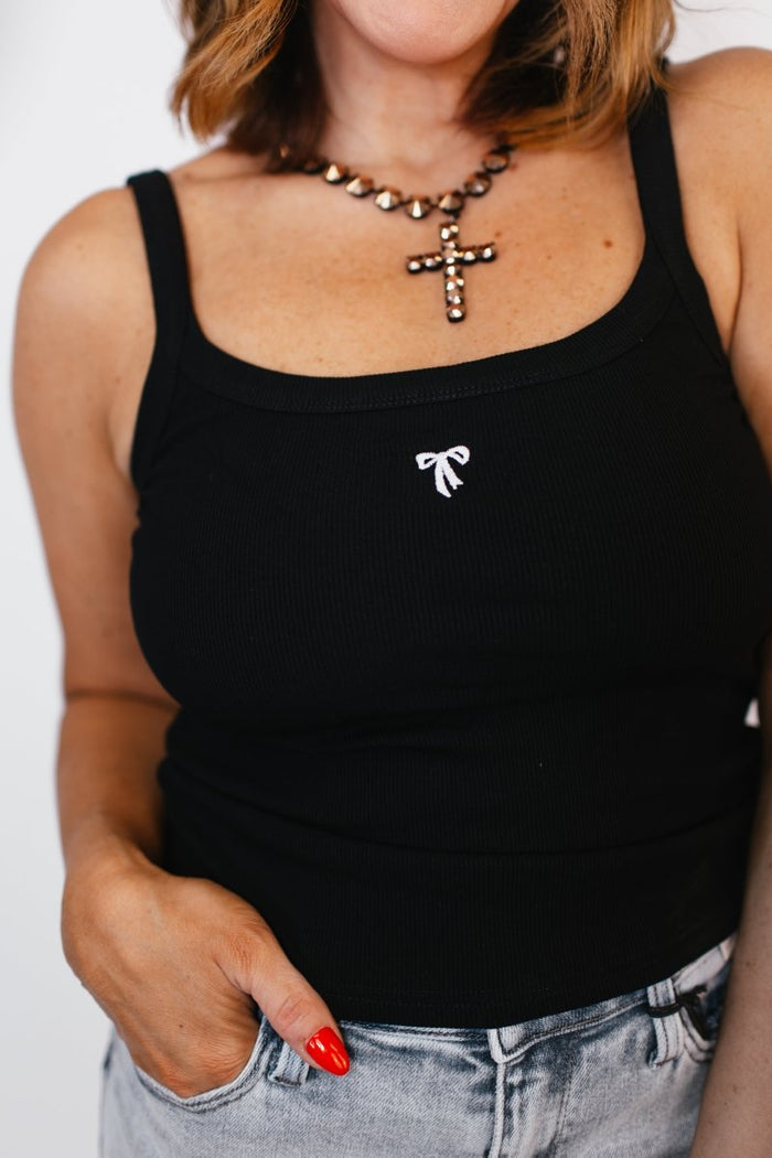 Tied With Love Tank in Black - FINAL SALE - Macoma Boutique110 Tanks