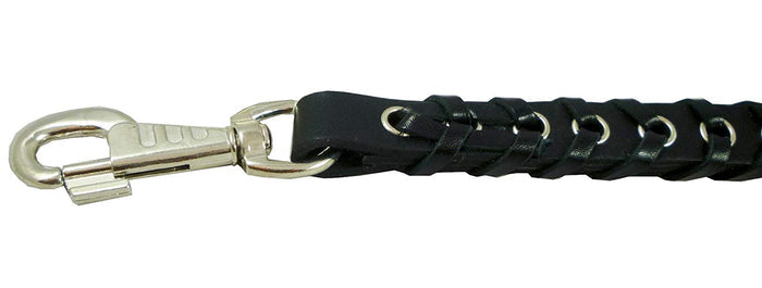 Black Leather Braided Dog Traffic Leash Short 15" Long