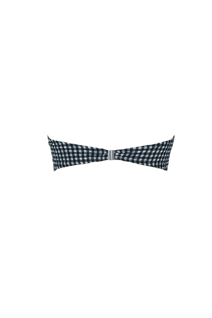 Center ring detail on Bliss black gingham bandeau