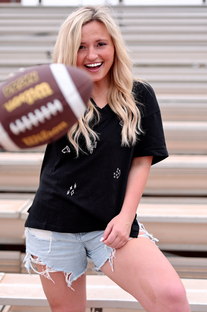 Boyfriend V-Neck - Traditional FOOTBALL Elements - Short Sleeve (Midnight)