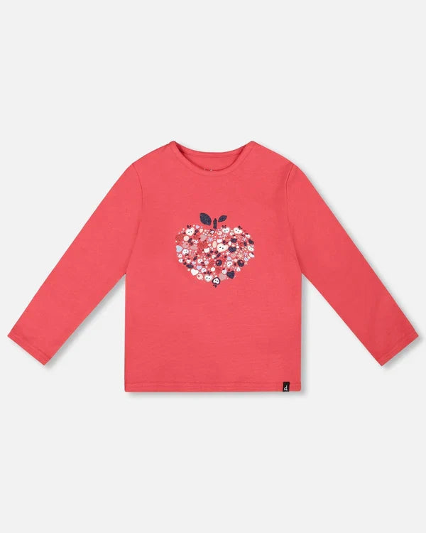 Cardinal Red Apple Heart Print LS Tee