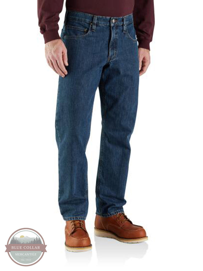 Carhartt 104942 Relaxed Fit Flannel Lined 5 Pocket Jeans in Canal Front View
