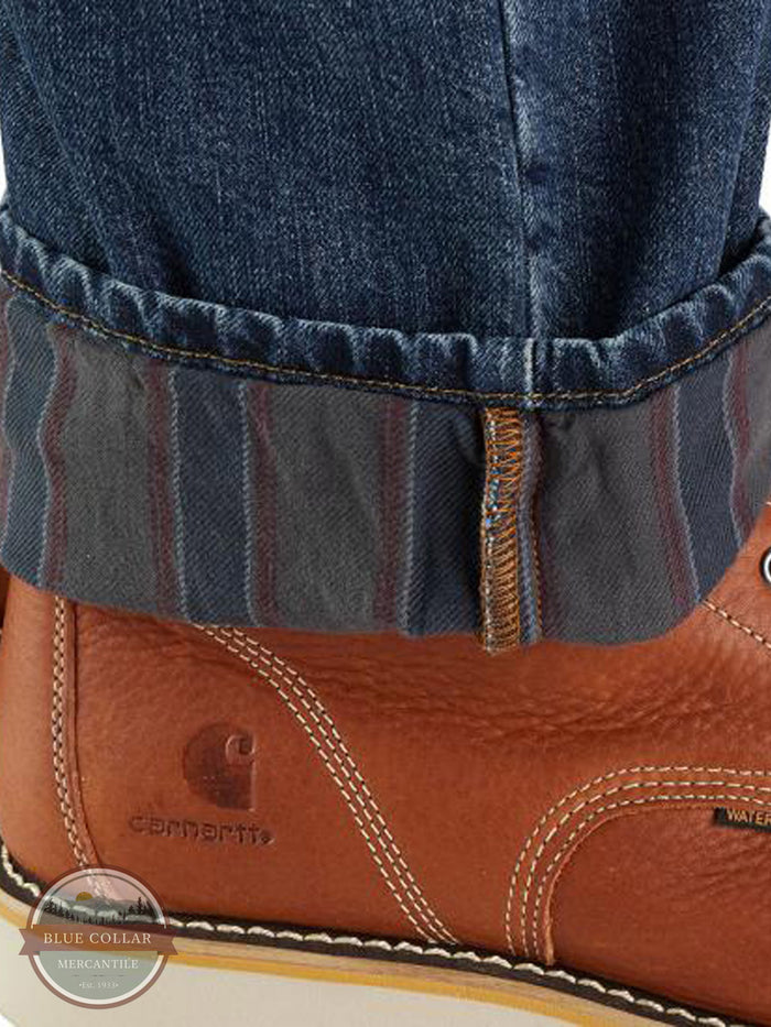 Carhartt 104942 Relaxed Fit Flannel Lined 5 Pocket Jeans in Canal Hem View