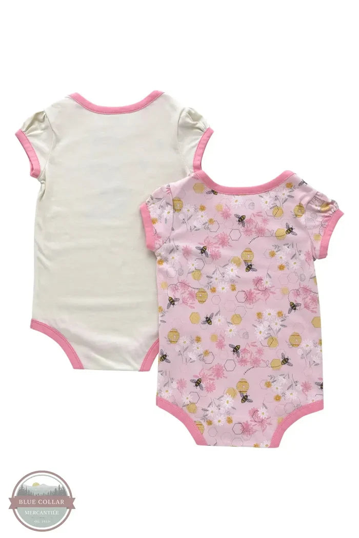 Carhartt CG9921-CA35 Two-Piece Bee Print Onesie Set in pink and cream, rear