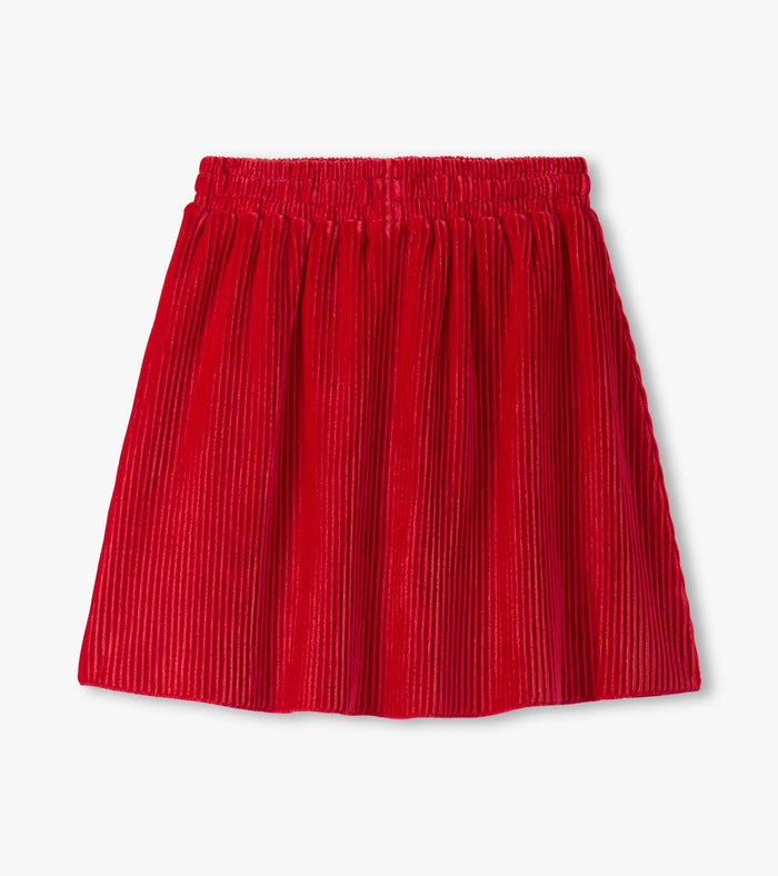 Chex Red Pleated Velour Skirt