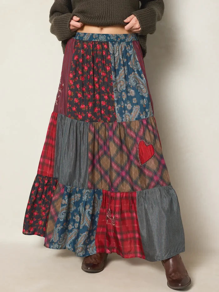 Chey Maxi Skirt - Aspen Patchwork Burgundy-view 1