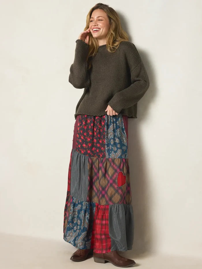 Chey Maxi Skirt - Aspen Patchwork Burgundy-view 2