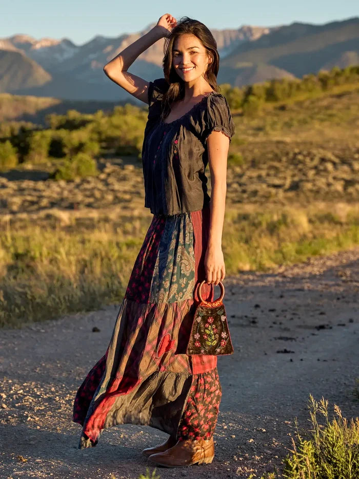 Chey Maxi Skirt - Aspen Patchwork Burgundy-view 4