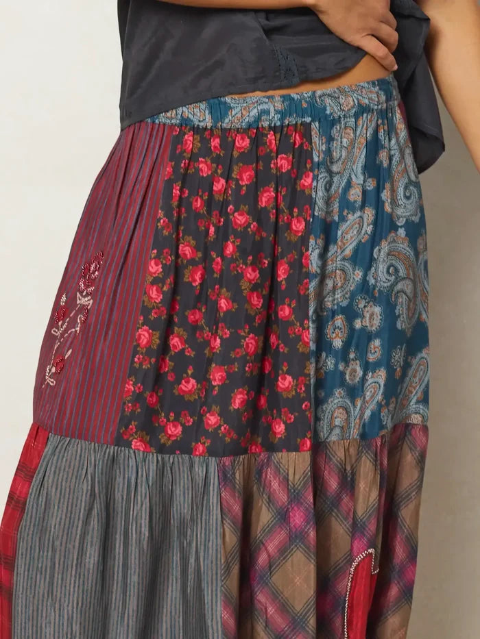 Chey Maxi Skirt - Aspen Patchwork Burgundy-view 6