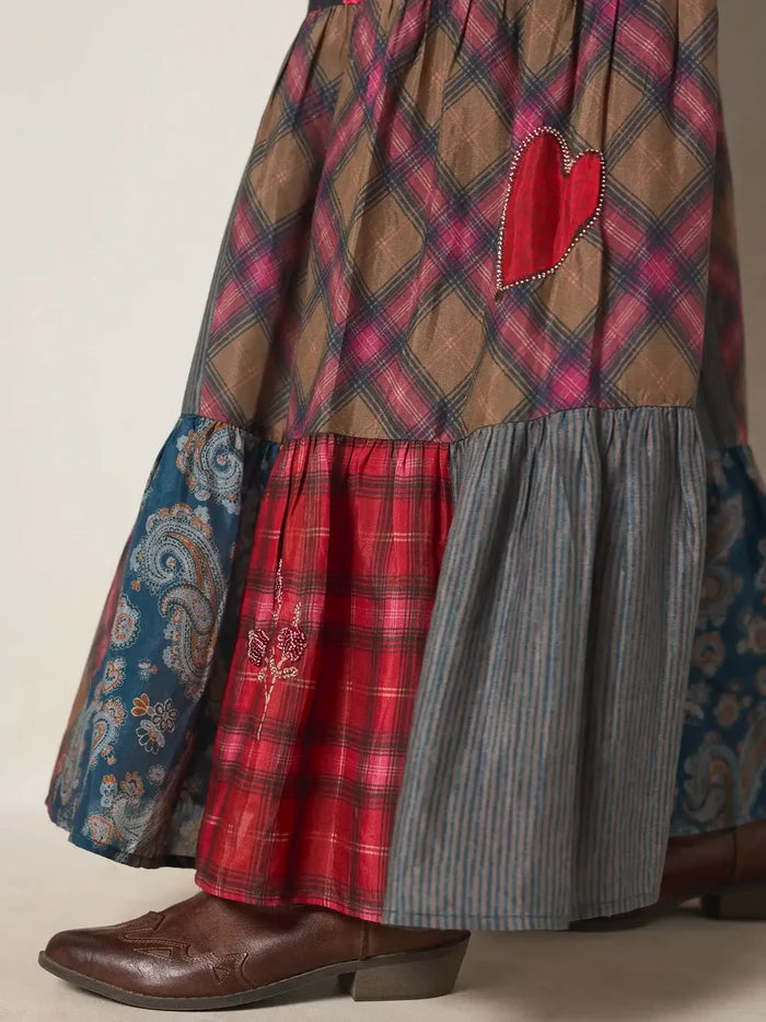 Chey Maxi Skirt - Aspen Patchwork Burgundy-view 7