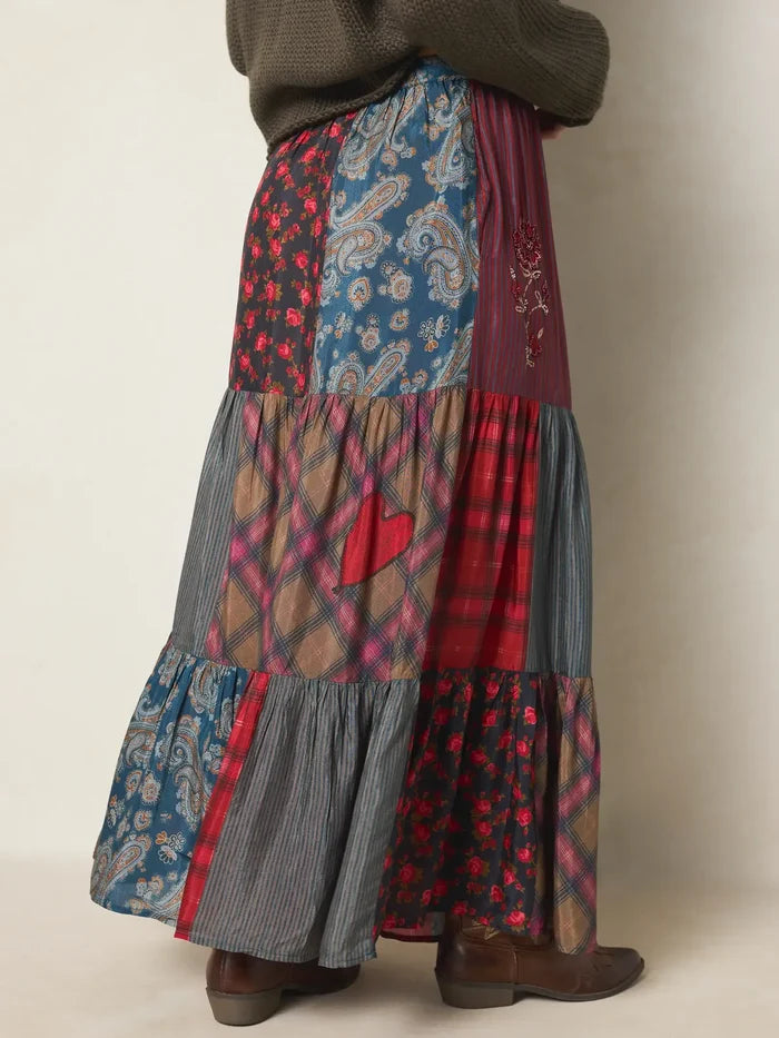 Chey Maxi Skirt - Aspen Patchwork Burgundy-view 8