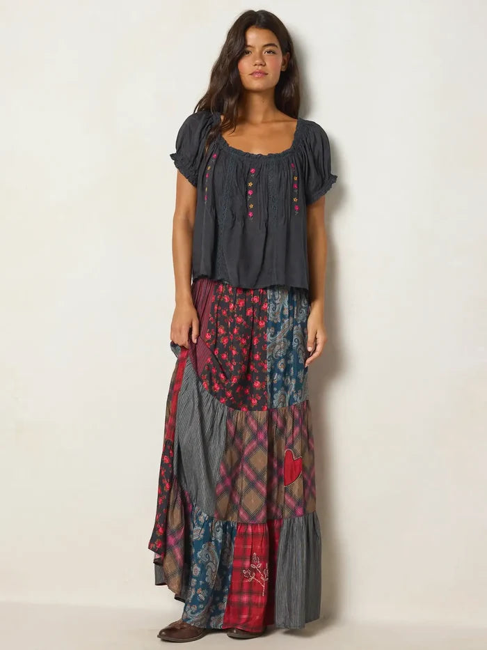 Chey Maxi Skirt - Aspen Patchwork Burgundy-view 9