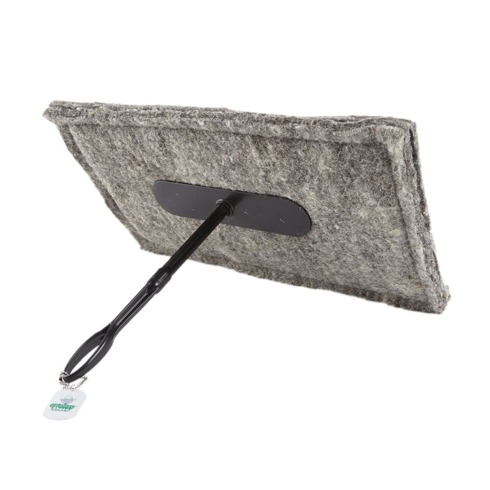 Chimney Sheep draught stopper with an extended handle and safety tag attached.