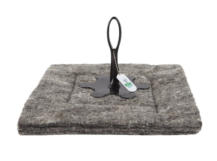 Medium square removeable chimney blocker with recycled plastic handle.