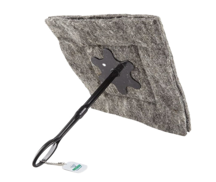 A grey wool Chimney Sheep which is an easy and effective way to draught proof a chimney.