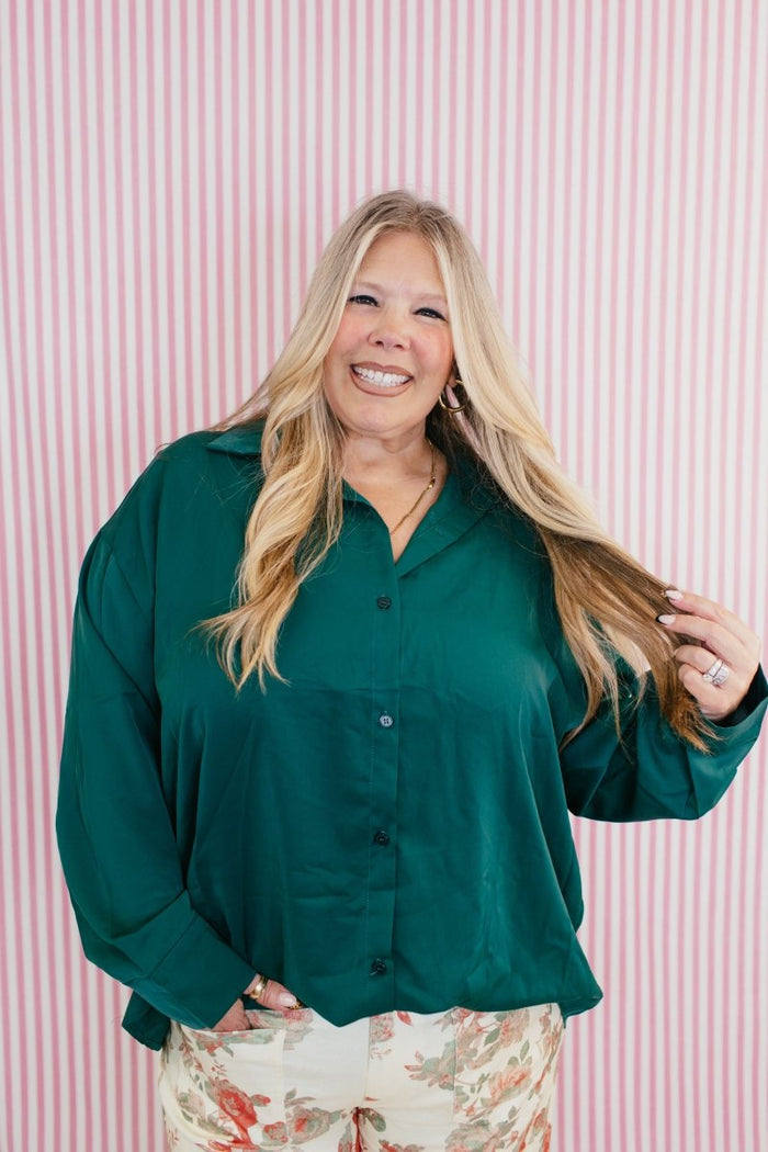 Classic Kathryn Button Up Top in Forest Green - Reg & Curvy - Macoma Boutique120 Long Sleeve