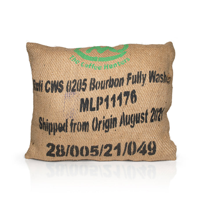 A mix off wool filled, jute hessian outdoor cushion