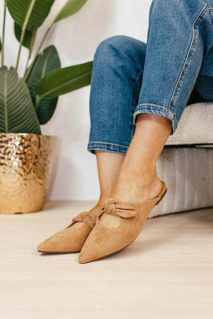 Corky's Camel Faux Suede Knotty But Nice Mules - Macoma Boutique303 Mules & Boots