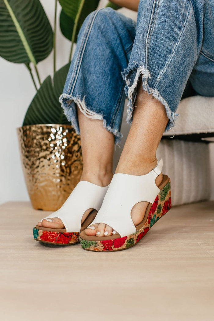 Corky's White Floral 2 Carley Sandals FINAL SALE - Macoma Boutique302 Wedges & Heels