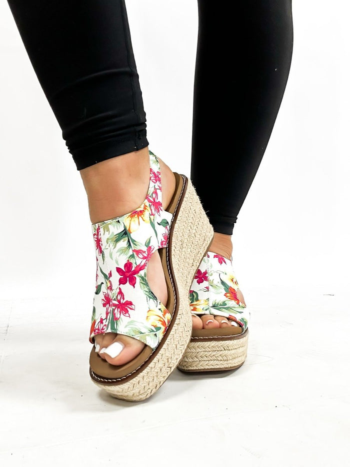 Corky's White Floral Freddie Wedges - Macoma Boutique302 Wedges & Heels