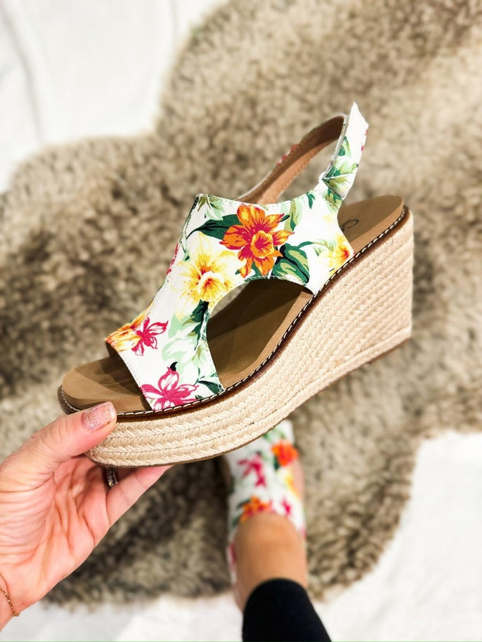 Corky's White Floral Freddie Wedges - Macoma Boutique302 Wedges & Heels