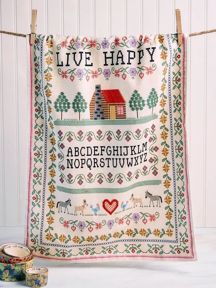 Cotton Dish Towel - Live Happy Sampler-view 1