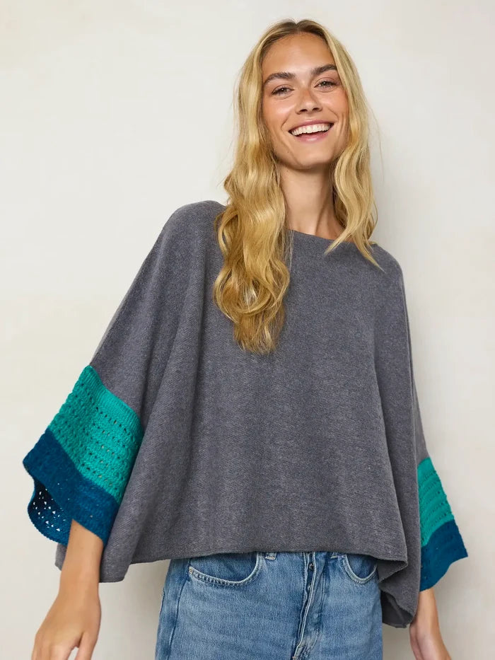 Crochet Trim Boxy Sweater - Charcoal-view 2
