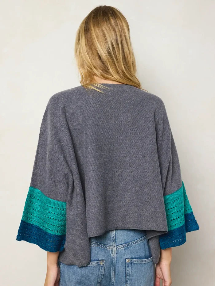 Crochet Trim Boxy Sweater - Charcoal-view 5