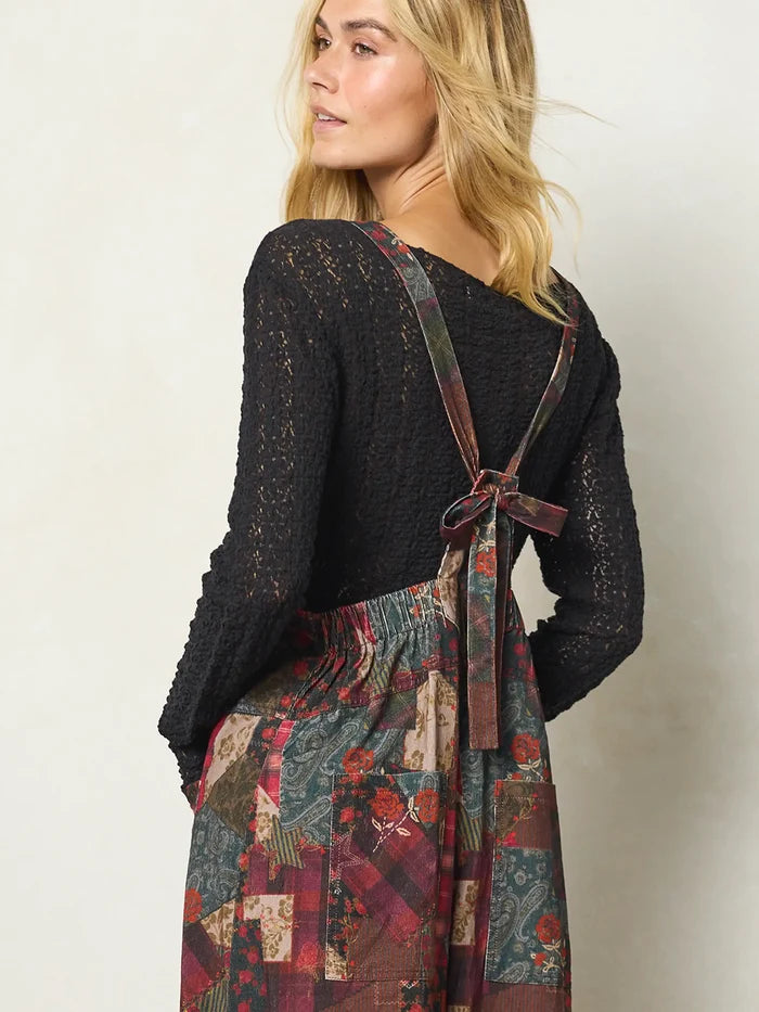 Dakota Cotton Corduroy Tie Overall - Aspen Patchwork Burgundy-view 2