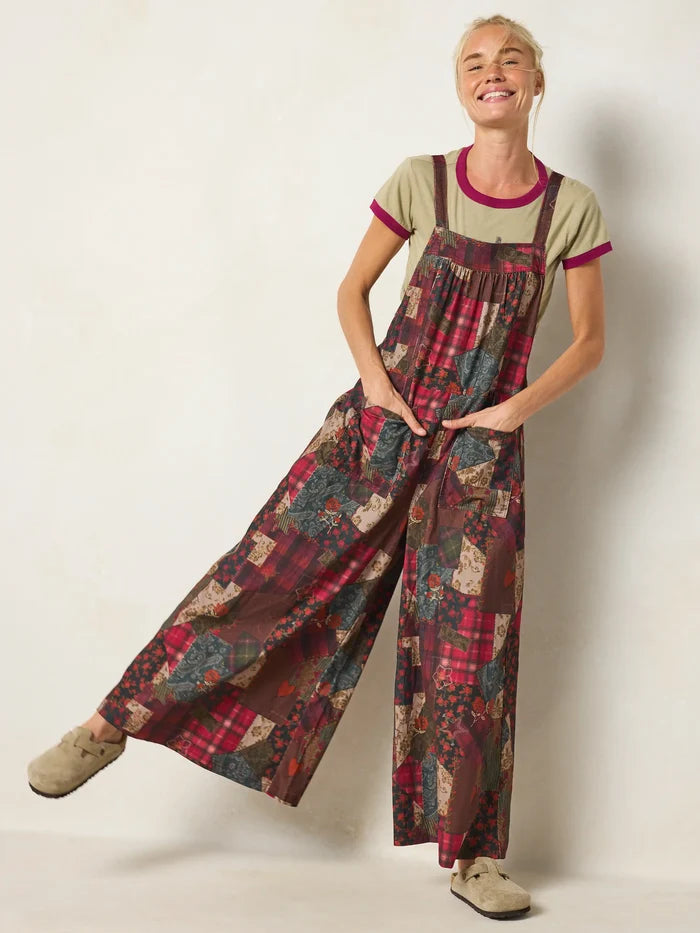 Dakota Cotton Corduroy Tie Overall - Aspen Patchwork Burgundy-view 3