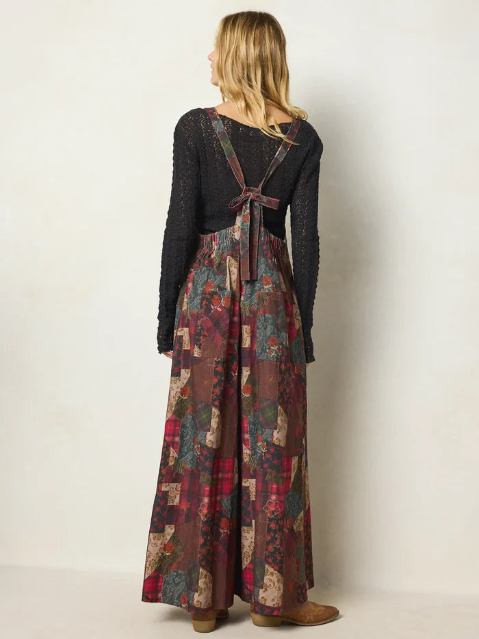 Dakota Cotton Corduroy Tie Overall - Aspen Patchwork Burgundy-view 4