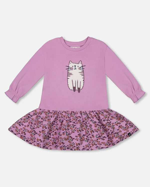 Deux Par Deux brushed jersey dress with print skirt