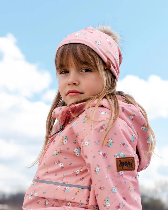 Deux Par Deux Detachable Pompom Hat - Pink Little Flowers