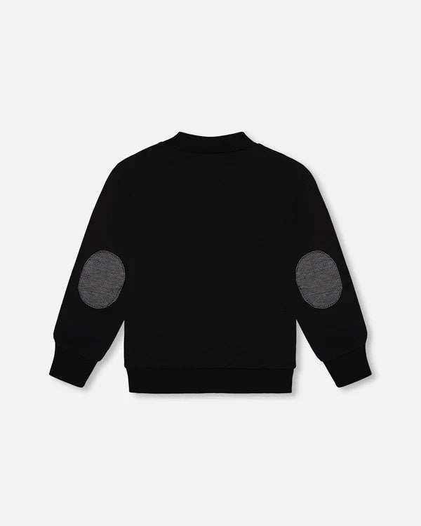 Deux Par Deux Fleece Sweater - Black and Gray Herringbone