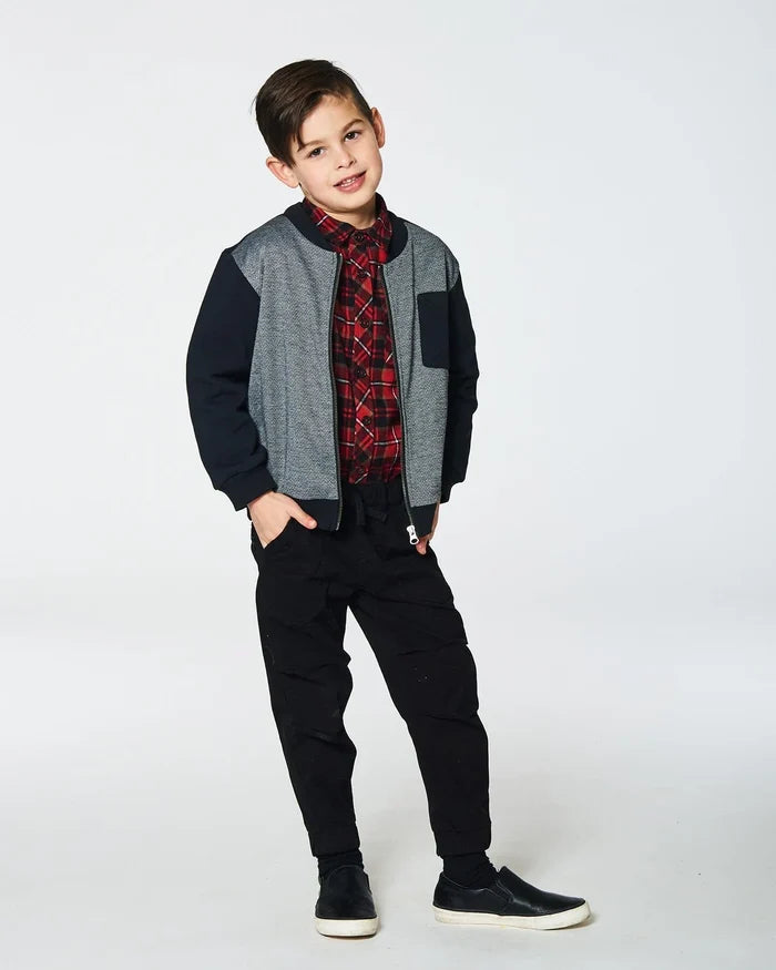 Deux Par Deux Fleece Sweater - Black and Gray Herringbone