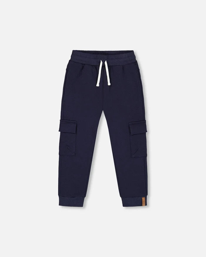 Deux Par Deux Fleece Sweatpants with Cargo Pockets - Navy