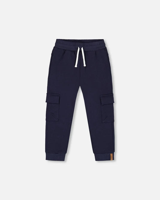 Deux Par Deux Fleece Sweatpants with Cargo Pockets - Navy
