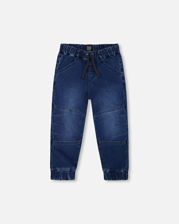Deux Par Deux French Terry Denim Joggers  - Navy Denim