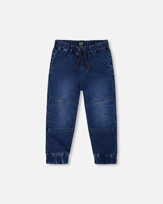 Deux Par Deux French Terry Denim Joggers  - Navy Denim
